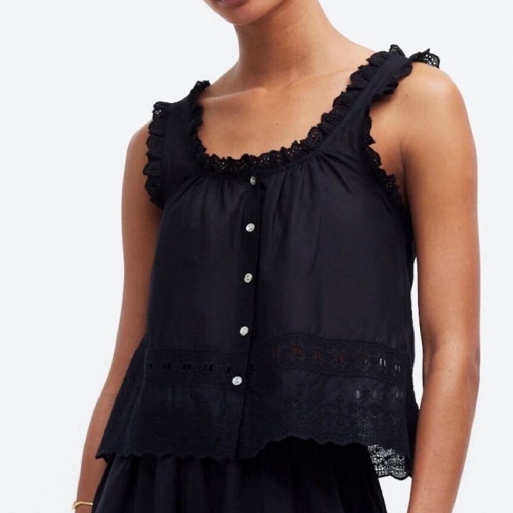 Madewell Black embroidered scalloped tank NWT